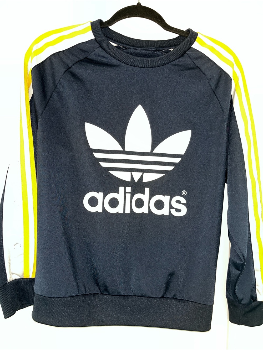 adidas Navy Crewneck Sweatshirt with White Trefoil and Yellow Stripes